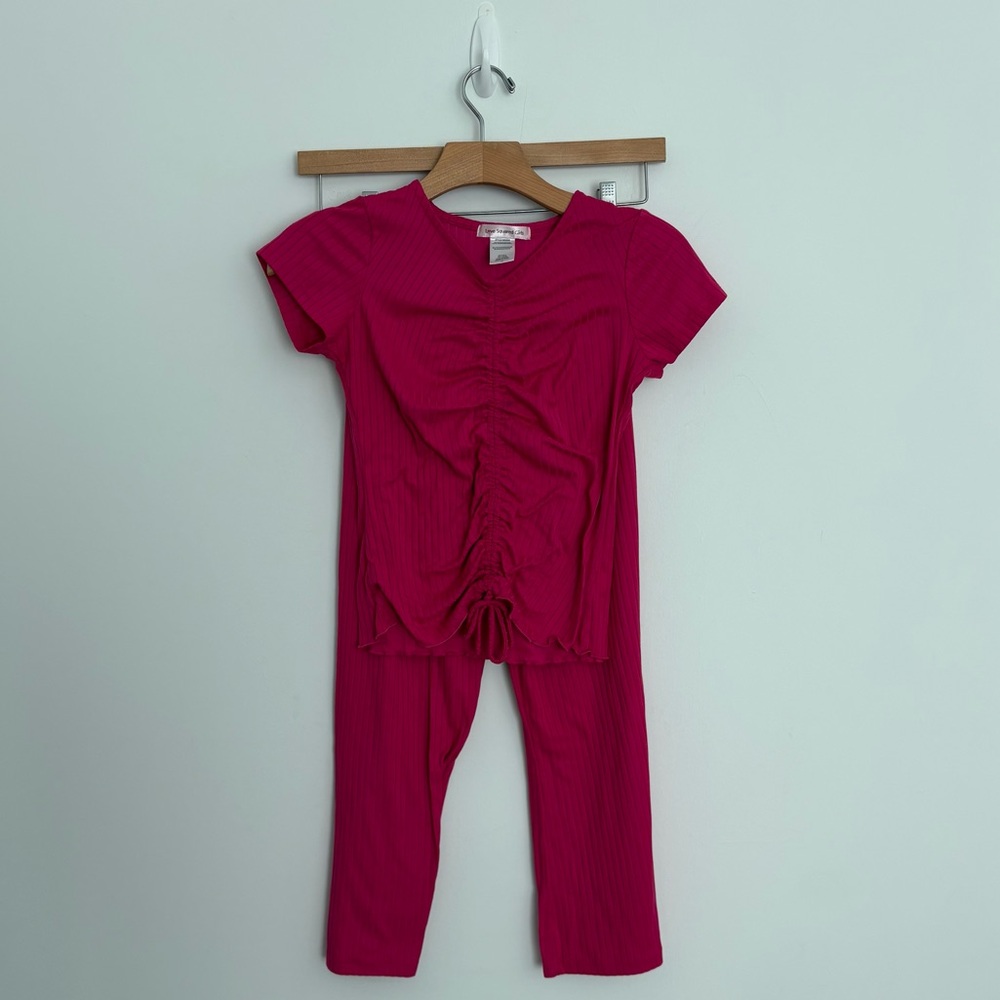 Kids Girls Two Piece Set Drawstring Top Flare Bottoms Size 12 Hot Pink Magenta